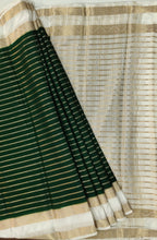 Load image into Gallery viewer, Semi Mysuru Crepe Striped Saree with Contrast Off-White Border and Off-White Bouse