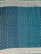 Load image into Gallery viewer, Banaras Chinnon Crepe Saree with Contrast Border,Pallu and Blouse.