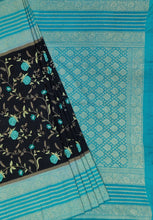 Load image into Gallery viewer, Banaras Crepe Saree with Kashmiri Thread work with Contrast Border,Pallu and Butti Blouse(Black-Sapphire combination)