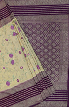 Load image into Gallery viewer, Banaras Crepe Saree with Kashmiri Thread work with Contrast Border,Pallu and Butti Blouse(Off white-Jamoon combination)