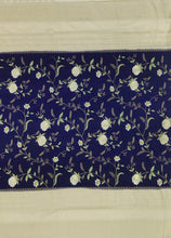 Load image into Gallery viewer, Banaras Crepe Saree with Kashmiri Thread work with Contrast Border,Pallu and Butti Blouse(Navy Blue-Off white combination)