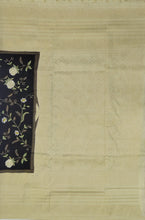 Load image into Gallery viewer, Banaras Crepe Saree with Kashmiri Thread work with Contrast Border,Pallu and Butti Blouse(Black-Off White combination)