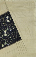 Load image into Gallery viewer, Banaras Crepe Saree with Kashmiri Thread work with Contrast Border,Pallu and Butti Blouse(Black-Off White combination)