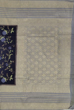 Load image into Gallery viewer, Banaras Crepe Saree with Kashmiri Thread work with Contrast Border,Pallu and Butti Blouse(Navy Blue -Grey combination)