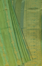 Load image into Gallery viewer, Banaras Crepe Saree with Self Colored Tissue Stripes and Motifs comes with Contrast Blouse