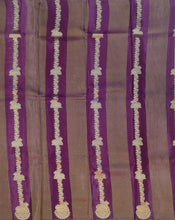 Load image into Gallery viewer, Banaras Crepe Saree with Self Colored Tissue Stripes and Motifs comes with Contrast Blouse