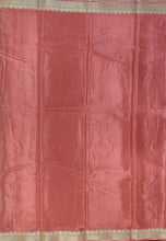 Load image into Gallery viewer, Banaras Crepe Saree with Thin Zari Stripes,Self Color Border,Paluu and Contrast Butti Blouse