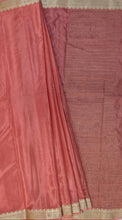 Load image into Gallery viewer, Banaras Crepe Saree with Thin Zari Stripes,Self Color Border,Paluu and Contrast Butti Blouse