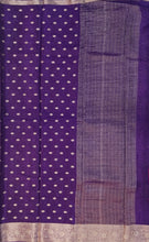 Load image into Gallery viewer, Banaras Crepe Saree with Thin Zari Stripes and Buttis,Self Color Border,Paluu and Contrast Butti Blouse-Jamoon color.