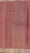 Load image into Gallery viewer, Banaras Crepe Saree with Thin Zari Stripes and Buttis,Self Color Border,Paluu and Contrast Butti Blouse-Peach color