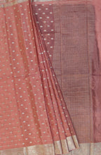 Load image into Gallery viewer, Banaras Crepe Saree with Thin Zari Stripes and Buttis,Self Color Border,Paluu and Contrast Butti Blouse-Peach color