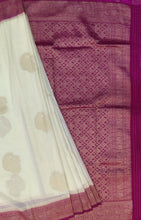 Load image into Gallery viewer, Banaras Georgette Saree with Paisley Buttis all over with Contrast Border,Paluu and Blouse-Off White