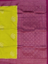 Load image into Gallery viewer, Banaras Georgette Saree with Paisley Buttis all over with Contrast Border,Paluu and Blouse- Lime Green