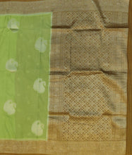 Load image into Gallery viewer, Banaras Georgette Saree with Paisley Buttis all over with Contrast Border,Pallu and Blouse- Light Green