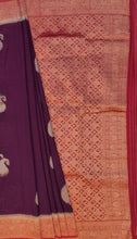 Load image into Gallery viewer, Banaras Georgette Saree with Paisley Buttis all over with Contrast Border,Pallu and Blouse-Maroon