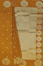 Load image into Gallery viewer, Banaras Georgette Borderless Saree with Zari Buttis all over,Self Color Border,PallLu and Blouse-Mustard Color