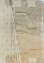 Load image into Gallery viewer, Banaras Georgette Borderless Saree with Zari Buttis all over,Self Color Border,Pallu and Blouse-Off White Color