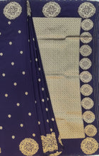 Load image into Gallery viewer, Banaras Georgette Borderless Saree with Zari Buttis all over,Self Color Border,Pallu and Blouse-Navy Blue Color