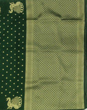 Load image into Gallery viewer, Banaras Georgette Borderless Saree with Zari Buttis all over,Self Color Border,Pallu and Blouse-Bottle Green Color