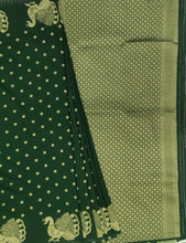 Load image into Gallery viewer, Banaras Georgette Borderless Saree with Zari Buttis all over,Self Color Border,Pallu and Blouse-Bottle Green Color