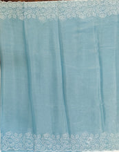 Load image into Gallery viewer, Designer Saree with Rice Stitch Embroidery on Crush Fabric-Blue color