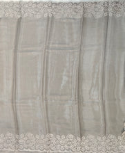 Load image into Gallery viewer, Designer Saree with Rice Stitch Embroidery on Crush Fabric-Grey color