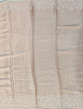 Load image into Gallery viewer, Designer Saree with Rice Stitch Embroidery on Crush Fabric-Peach color