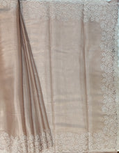 Load image into Gallery viewer, Designer Saree with Rice Stitch Embroidery on Crush Fabric-Peach color
