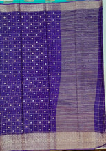 Load image into Gallery viewer, Banaras Crepe Saree with Thin Zari checks and Buttis,Self Color Border,Pallu and Contrast Butti Blouse.