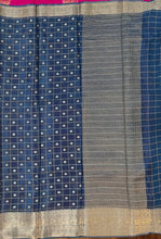 Load image into Gallery viewer, Banaras Crepe Saree with Thin Zari checks and Buttis,Self Color Border,Pallu and Contrast Butti Blouse.