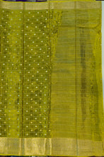 Load image into Gallery viewer, Banaras Crepe Saree with Thin Zari checks and Buttis,Self Color Border,Pallu and Contrast Butti Blouse.