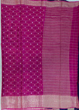 Load image into Gallery viewer, Banaras Crepe Saree with Thin Zari checks and Buttis,Self Color Border,Pallu and Contrast Butti Blouse.