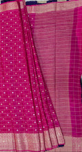 Load image into Gallery viewer, Banaras Crepe Saree with Thin Zari checks and Buttis,Self Color Border,Pallu and Contrast Butti Blouse.