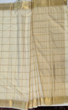 Load image into Gallery viewer, Semi Mysuru Crepe Saree in all over checks-self color comes with beautiful checks blouse-WHITE
