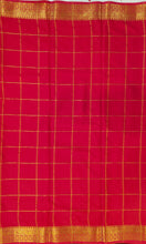 Load image into Gallery viewer, Semi Mysuru Crepe Saree in all over checks-self color comes with beautiful checks blouse-RED