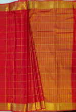 Load image into Gallery viewer, Semi Mysuru Crepe Saree in all over checks-self color comes with beautiful checks blouse-RED