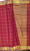 Load image into Gallery viewer, Semi Mysuru Crepe Saree in all over checks-self color comes with beautiful checks blouse-MARON