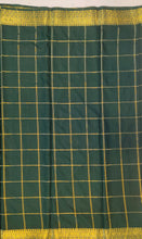 Load image into Gallery viewer, Semi Mysuru Crepe Saree in all over checks-self color comes with beautiful checks blouse-GREEN