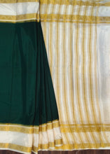 Load image into Gallery viewer, Semi Mysuru Crepe Saree with Contrast Border,Pallu and Blouse -DARK GREEN COLOR