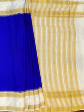 Load image into Gallery viewer, Semi Mysuru Crepe Saree with Contrast Border,Pallu and Blouse -ROYAL BLUE COLOR