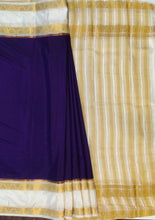 Load image into Gallery viewer, Semi Mysuru Crepe Saree with Contrast Border,Pallu and Blouse -VIOLET COLOR