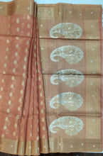 Load image into Gallery viewer, Banaras Chanderi Saree with Self Colored Border,Sequence Pallu and Blouse-PEACH COLOR VARIANT