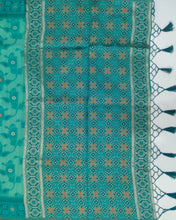 Load image into Gallery viewer, Desingers saree with katha work embroidery on cotton saree-LIGHT BLUE