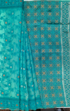 Load image into Gallery viewer, Desingers saree with katha work embroidery on cotton saree-LIGHT BLUE