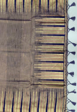 Load image into Gallery viewer, Desingers saree with woven patterns and tasselled fringe, geometry and ornamental design-BLUE COLOR