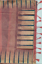 Load image into Gallery viewer, Desingers saree with woven patterns and tasselled fringe, geometry and ornamental design-PETRO INK COLOR