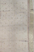 Load image into Gallery viewer, Desingers tissue saree with floral patterns all over and tasselled pallu and blouse.