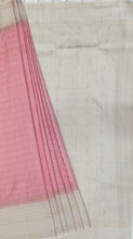 Load image into Gallery viewer, Semi Mysuru Crepe Pastel Saree with Contrast Off-White Border and Checked body