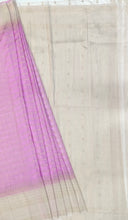 Load image into Gallery viewer, Semi Mysuru Crepe Pastel Saree with Contrast Off-White Border and Checked body