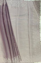 Load image into Gallery viewer, Designer Saree with Rice Stitch Embroidery on Crush Fabric-Wine color